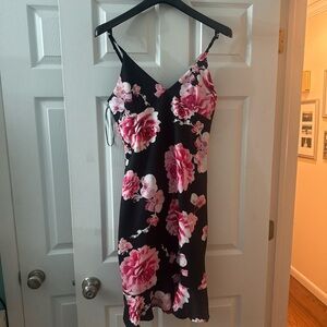 BCX Black Dress with Pink Floral Pattern
